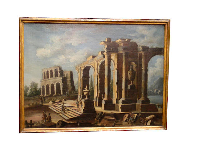 Italian School (18th/19th century) A capriccio with ruins and figures 30 x 40in