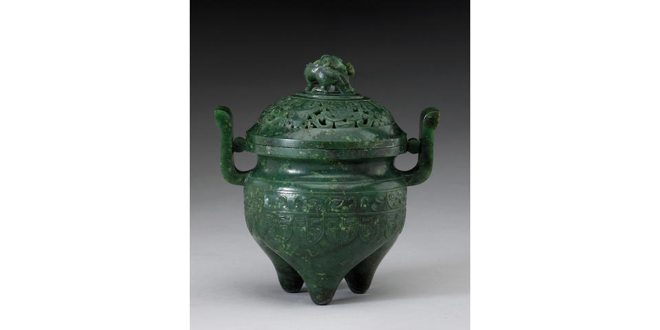 A spinach jade covered censer 19th Century