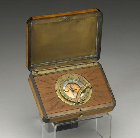 An equinoctial dial, late 19th century, Length of box 4 3/4in; diameter of dial 2 1/4in