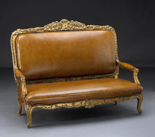 A Louis XV style giltwood canap&#233;