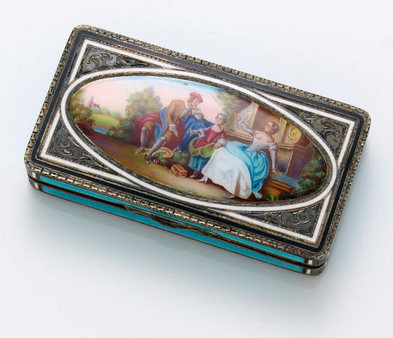 An enamel and silver box