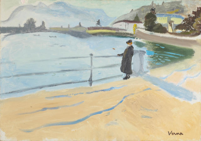 Germaine Verna (French, 1900-1975) Promenade au Lac (Locarno) 26 x 36in (66 x 92cm)