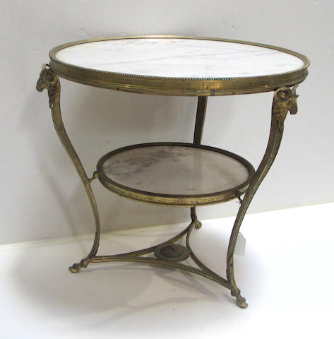 A pair of Neoclassical style gilt metal mounted center tables