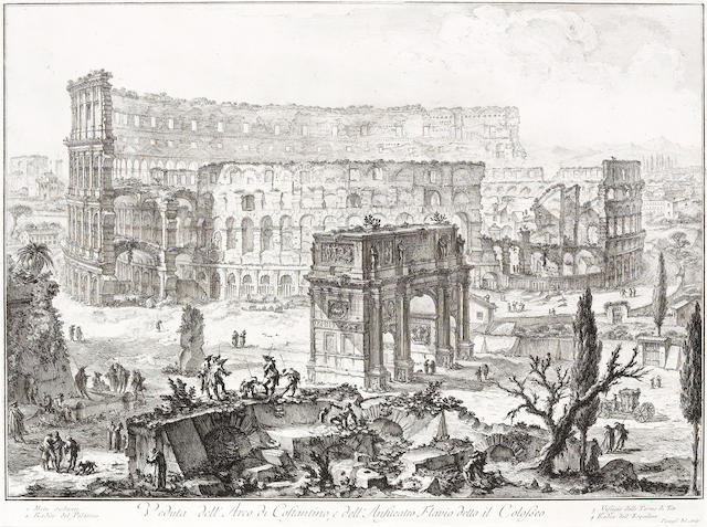 Giovanni Battista Piranesi; Veduta dell' Arco di Costantino, e dell' Anfiteatro Flavio detto il Colosseo, from Vedute di Roma;