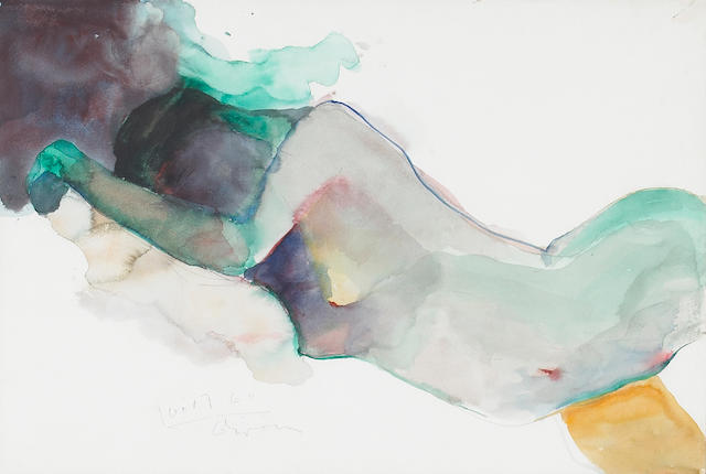 Nathan Oliveira (American, b. 1928) Untitled (Reclining Nude), 1960 11 3/4 x 17 1/2in (30 x 45cm)