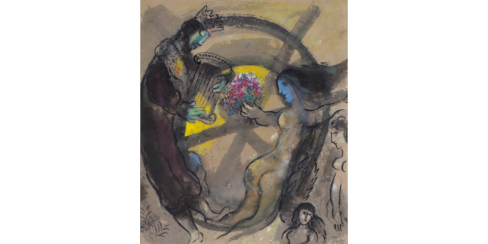 Marc Chagall (Russian/French 1887-1985) King David and Nude with Blue Face, 1964 28 x 24&#188;in (71&#189; x 61&#189;cm)