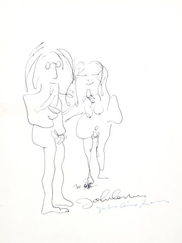 An autograph sketch signed of John and Yoko