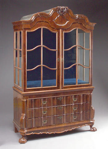 A Dutch Rococo mahogany vitrine cabinet