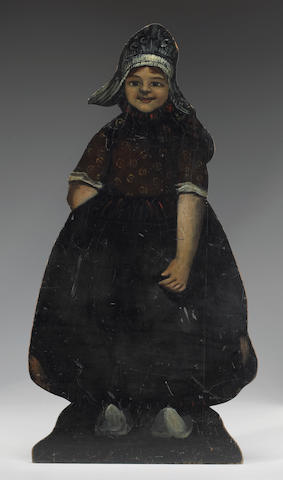 A Dutch painted wood dummy board of a girl