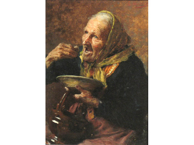 Giovanni Muzzioli (Italian 1854-1894) The meal 11 3/4 x 8 3/4in