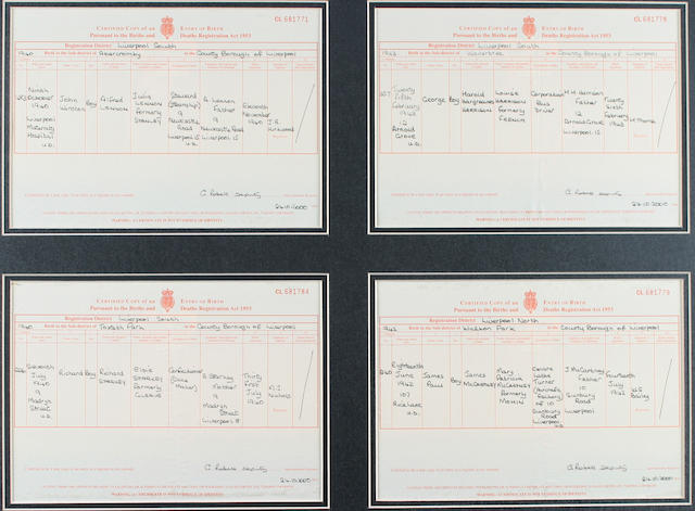 Four certified copies of each Beatles birth certificates