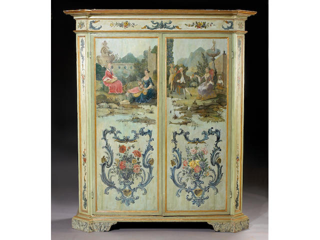 An Italian Baroque and later paint decorated wardrobe