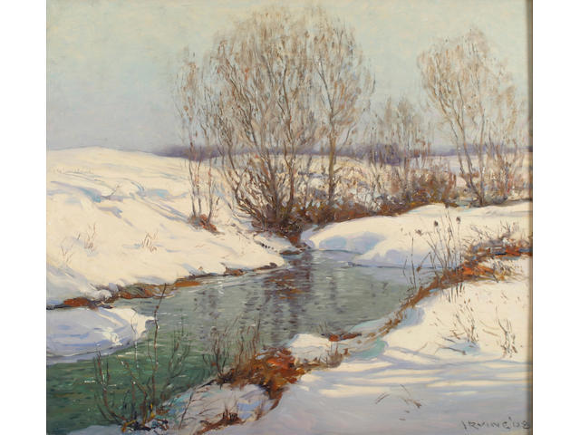 Wilson Henry Irvine (1869-1936) A stream in winter with snow-covered banks, 1908 24 x 27in (61.0 x 68.5cm)