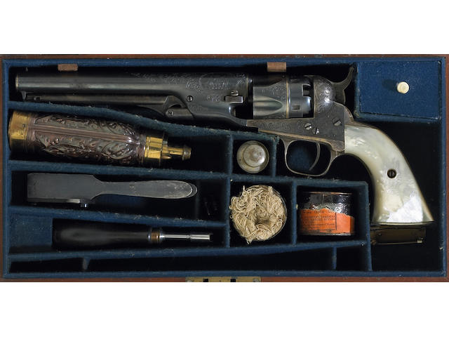 An historic cased, factory engraved and gold banded Metropolitan revolver belonging to Civil War Navy Commander George Beall Balch