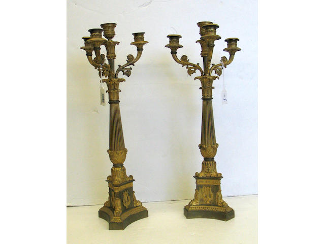 A pair of Louis Phillipe gilt bronze four light candelabra