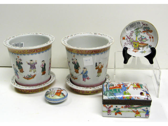 Five polychrome enameled porcelains 19th and 20th Centuries