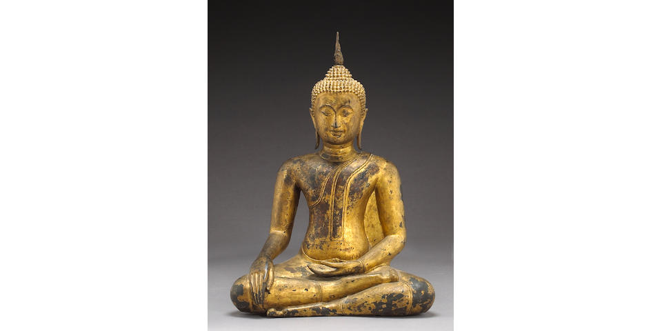 A large Thai gilt lacquered bronze seated Buddha