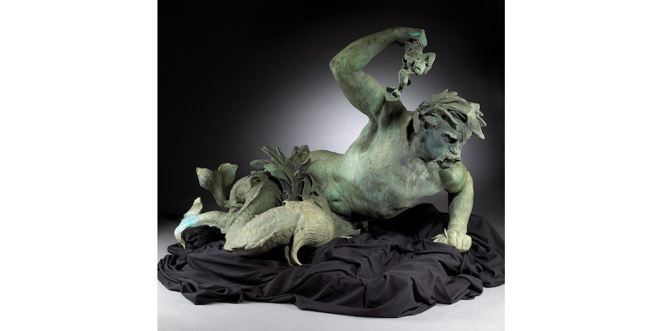 The magnificent and important Widener French patinated bronze figural fountain depicting Tritons and Nereids