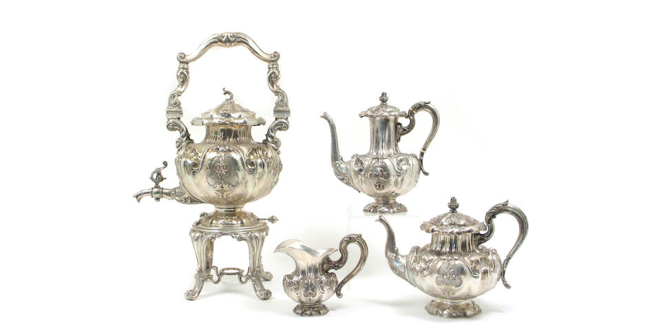 Italian Silver Four Piece Partial Tea and Coffee Set After the Antique