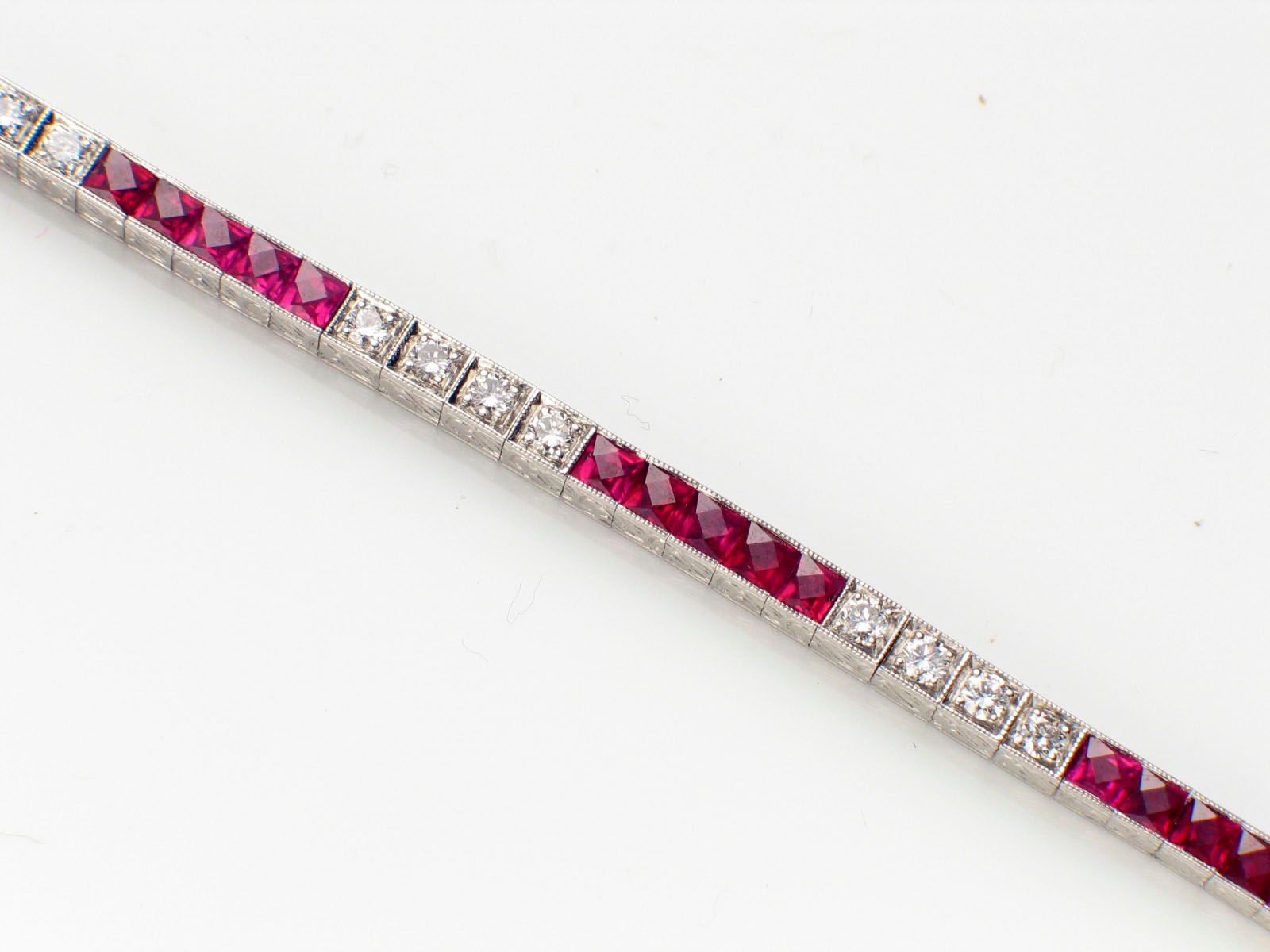 A ruby, diamond and platinum bracelet