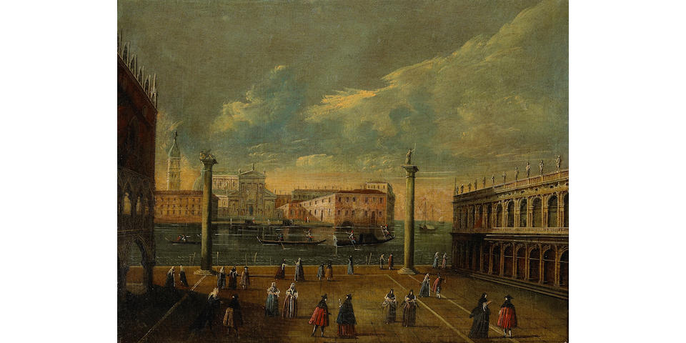 Circle of The Master of the Langmatt Foundation Views (Italian 18th century) A view of St. Mark's Square with numerous figures; also a companion painting (a pair) 17 3/4 x 23in (45 x 58.5cm)