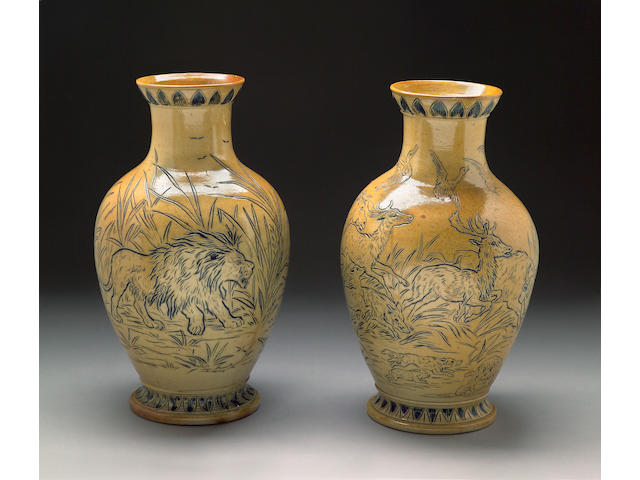 A pair of Doulton Lambeth stoneware vases