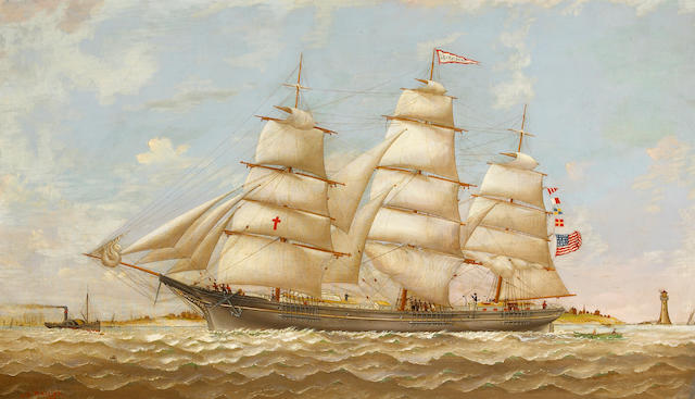 Charles Sidney Raleigh (American 1830-1925) The fully-rigged 'Lucy G. Dow', 1883 28 x 48in