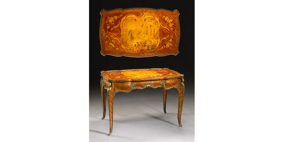 A fine Louis XV style gilt bronze mounted marquetry table