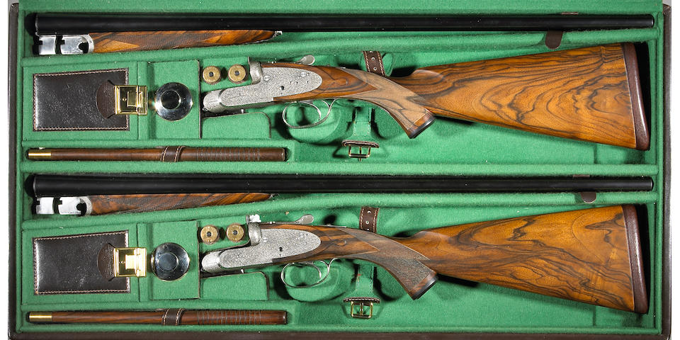 A cased pair of 20 gauge Franchi Imperiale Montecarlo Extra sidelock ejector double barrel shotguns