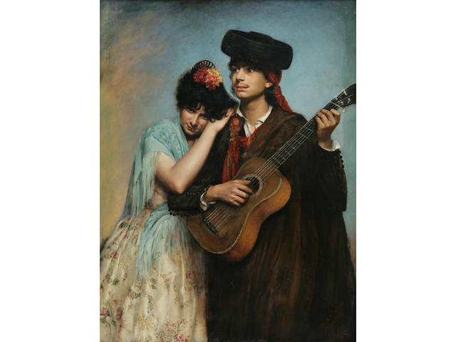 Antonia de Banuelos-Thorndike (French d. 1914?) The Guitar Player 51 1/8 x 38 1/2in (130 x 98cm)