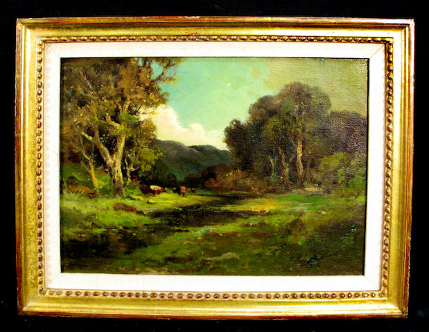 Attributed to Alexis Matthew Podchernikoff (Russian/American 1886-1933) A Wooded Landscape with a Stream 12 x 16in
