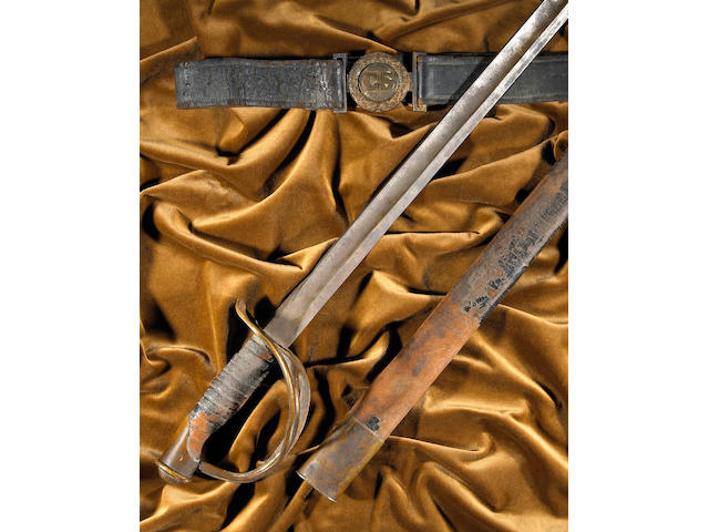 An historic Confederate foot officer's sword and sword belt belonging to Major Charles Decatur Straley