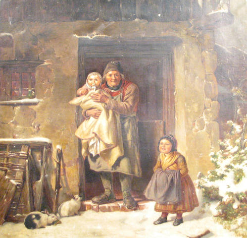 After Friedrich Bischoff (German 1819-1873) The first snow of winter 33 1/2 x 29 1/2in (unframed)