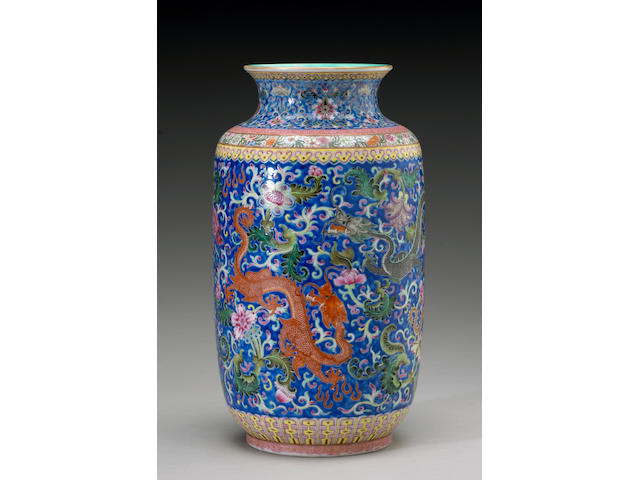 A polychrome enameled porcelain dragon vase Republican Period