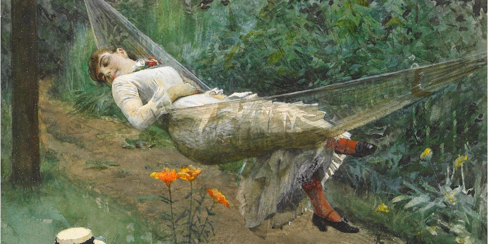 Zorn A Young lady resting in a hammock signed and inscribed Richmond and Robert pencil and watercolo
