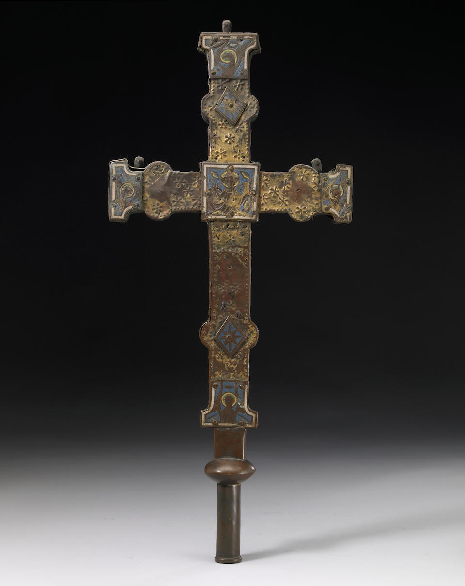 A Limoges copper and enamel crucifix