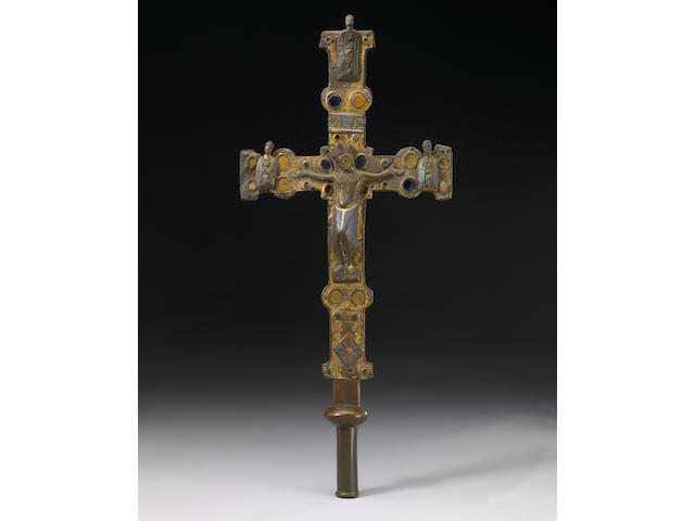 A Limoges copper and enamel crucifix