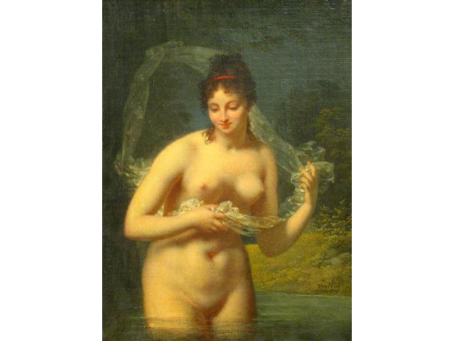 Jacques Antoine Vallin (French 1760-1831) A nymph bathing in a river 12 1/2 x 9 1/2in