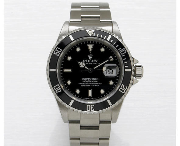 Rolex. A stainless steel self-winding divers bracelet watch with dateOyster Perpetual Submariner Date, Ref.16610, circa 1994