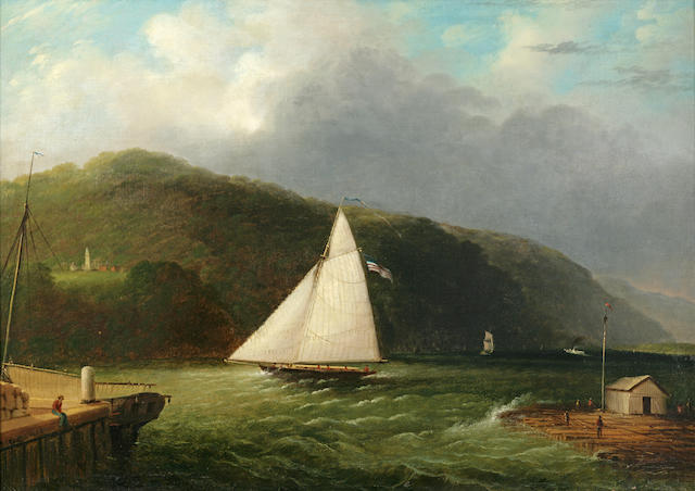 Edmund C. Coates (1816-1871) Lighthouse on the Hudson Near Caldwell Landing 24 x 34in