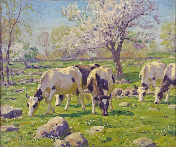 Edward Charles Volkert (1871-1935) Cows in a Pasture 20 x 24in