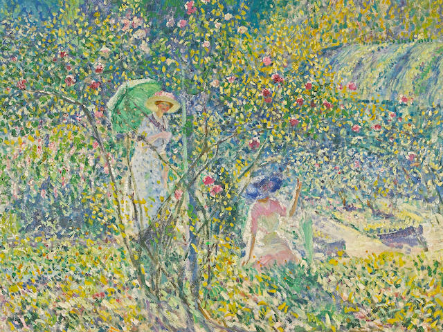 Frederick Carl Frieseke (1874-1939) Rose Garden, Giverny 32 x 32in