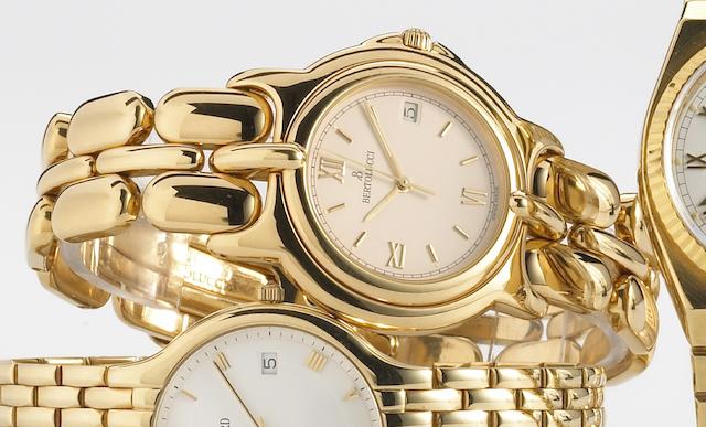 Bertolucci. A fine 18k gold quartz bracelet watch with calendarPulchra, late 1990s