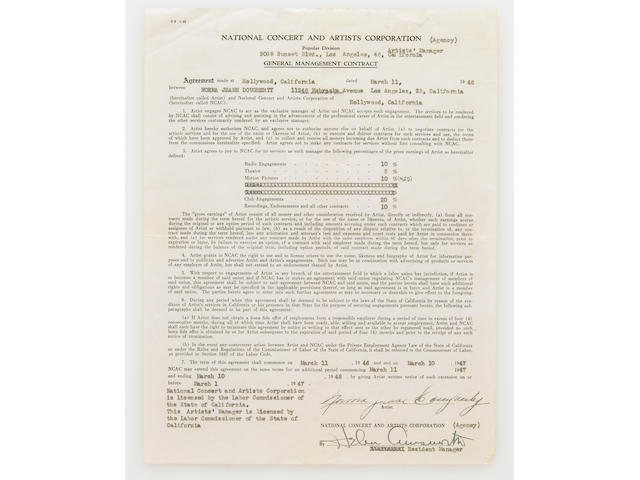 A Norma Jeane Dougherty signed contract