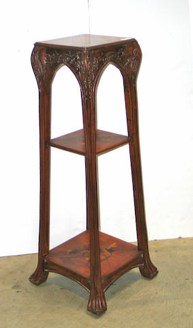 A pair of Art Nouveau style inlaid walnut pedestals