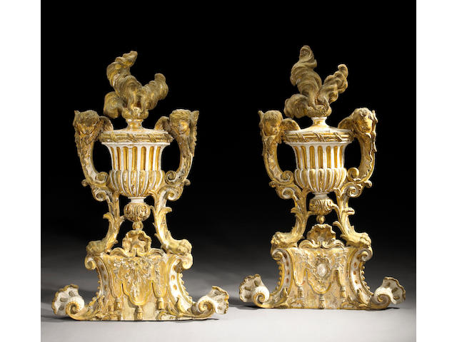A fine pair of Italian Neoclassical painted and parcel gilt architectural elements