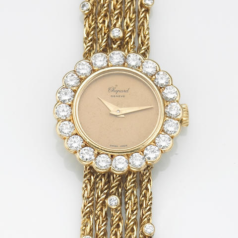 A lady's 18k gold and diamond set bracelet watch, Chopard, Geneve