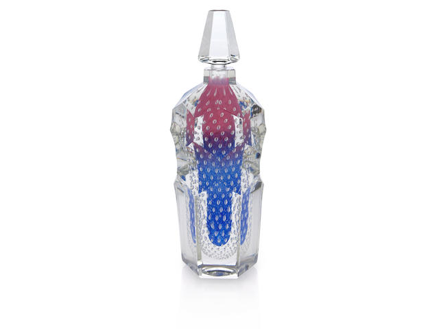 A Steuben Cintra paperweight glass cologne bottle