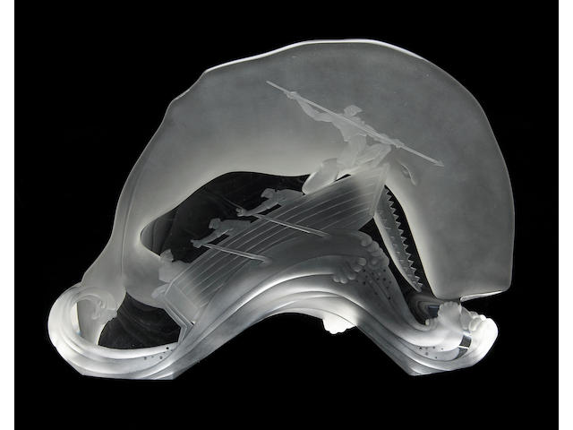 A Steuben clear and frosted glass sculpture: Moby Dick