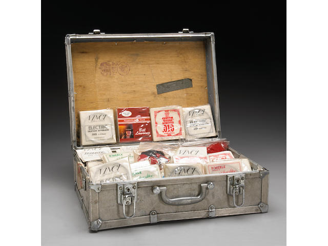 A Jerry Garcia small flight case filled with his spare guitar stings and picks, 1970s